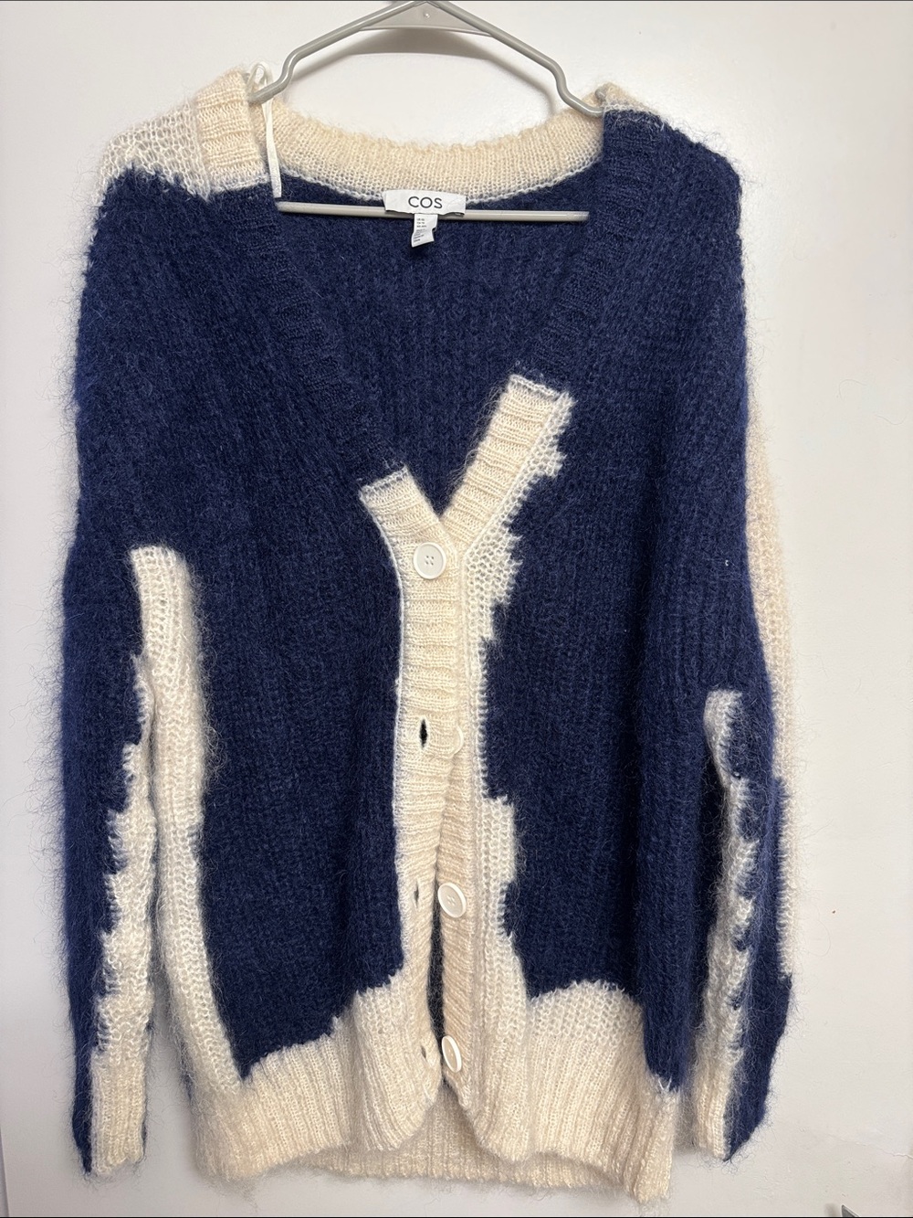 COS Navy & Cream Mohair-Blend Button Cardigan - Picture 2 of 5